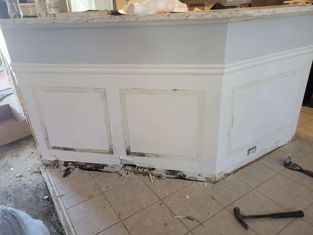 Water damage and mold on kitchen during Storm Damage Restoration in Wilmington